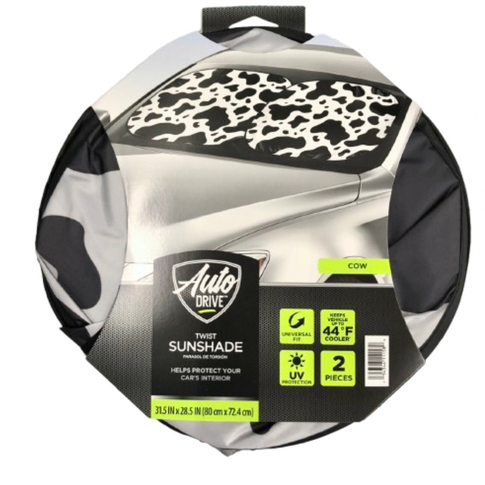 🌞$10🌞 AUTO DRIVE Sunshade Universal Fit Cow Print Twist, 2 Pieces, 28.5” x 31.5”